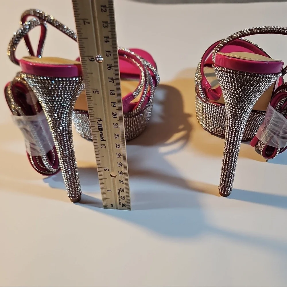 Cathy Jean Hot Pink Synthetic Rhinestone Strappy Platform Heel Open Toe Buckle 8